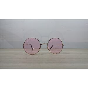Round Pink Lens Sunglasses Gold Metal Frame Retro John Lennon Style Y2K